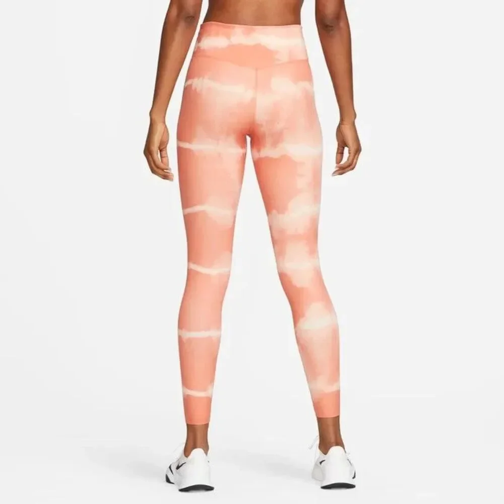 Nike Leggings LARGE One Luxe Women's Mid-Rise Printed Training Leggings Orange